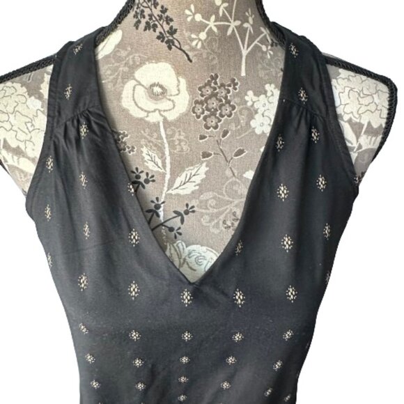 Old Navy Women' XS Black/Tan Print Rayon Sleeveless VNeck Above Knee Tunic/Dress - Picture 3 of 13